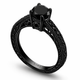 Black Diamond Engagement Ring Vintage Style 14K Black Gold 0.79 Carat Handmade Certified