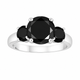 Black Diamond Three-Stone Engagement Ring 14K White Gold, Yellow Gold Or Rose Gold 2.90 Carat Certified Unique Handmade