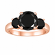 Black Diamond Three-Stone Engagement Ring 14K White Gold, Yellow Gold Or Rose Gold 2.90 Carat Certified Unique Handmade
