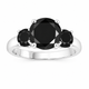Black Diamond Three-Stone Engagement Ring 14K White Gold, Yellow Gold Or Rose Gold 2.90 Carat Certified Unique Handmade