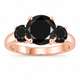 Black Diamond Three-Stone Engagement Ring 14K White Gold, Yellow Gold Or Rose Gold 2.90 Carat Certified Unique Handmade
