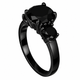 Black Diamond Three-Stone Engagement Ring 2.90 Carat 14K Black Gold Vintage Style Unique Certified Handmade