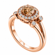 Champagne Diamond Engagement Ring 14K Rose Gold 1.03 Carat Unique Halo Certified Handmade