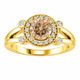 Natural Champagne Diamond Halo Engagement Ring 14K Yellow Gold 1.03 Carat Unique Certified Handmade