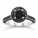 2 Carat Black Diamonds Halo Engagement Ring 14k White Gold Certified Handmade