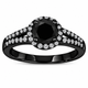 Vintage Black Diamond Halo Engagement Ring 1.41 Carat 14K Black Gold Handmade Certified