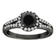 Black & White Diamonds Halo Engagement Ring 1.41 Carat Vintage Style 14K Black Gold