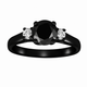 Black Diamond Three Stone Engagement Ring Vintage Style 14K Black Gold 1.25 Carat Certified Handmade