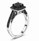 1.50 Carat Black Diamond Cocktail Ring 18K White Gold Halo Certified Handmade