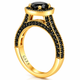 2.00 Carat Black Diamonds Halo Engagement Ring 14K Yellow Gold Certified Handmade