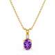 Oval Amethyst & Diamond Solitaire Pendant Necklace 14K Yellow Gold 1.08 Carat HandMade