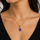 Oval Amethyst & Diamond Solitaire Pendant Necklace 14K Yellow Gold 1.08 Carat HandMade