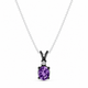 Oval Amethyst & Diamond Solitaire Pendant Necklace 14K Black Gold Vintage Style 1.08 Carat Handmade