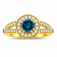 Unique Blue Diamond Halo Engagement Ring 1.56 Carat 14K White Gold, Yellow Gold, Rose Gold, Handmade Certified