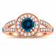 Unique Blue Diamond Halo Engagement Ring 1.56 Carat 14K White Gold, Yellow Gold, Rose Gold, Handmade Certified