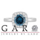Fancy Blue Diamond Engagement Ring 14K White Gold 1.21 Carat Halo Pave Handmade