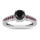 Black Diamond and Ruby Filigree Engagement Ring 14K White Gold 1.14 Carat Certified Handmade