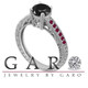 Black Diamond and Ruby Filigree Engagement Ring 14K White Gold 1.14 Carat Certified Handmade
