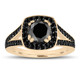 Black Diamonds Engagement Ring 14K Yellow Gold 1.60 Carat Unique Halo Pave Bridal Handmade