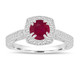 Platinum Red Ruby and Diamonds Engagement Ring 1.32 Carat Vintage Antique Style Hand Engraved Halo Pave


