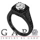 White and Fancy Black Diamonds Engagement Ring 1.57 Carat 14K Black Gold Vintage Style Halo Pave Handmade