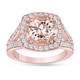 Morganite Cocktail Ring 14K Rose Gold 3.00 Carat Huge Halo Pave Handmade Certified