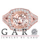 Morganite Cocktail Ring 14K Rose Gold 3.00 Carat Huge Halo Pave Handmade Certified