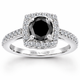Platinum Black Diamond Halo Engagement Ring 1.41 Carat Unique Certified Handmade
