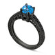0.80 Carat Blue Topaz Engagement Ring 14K Black Gold Vintage Style Engraved Unique Certified Handmade