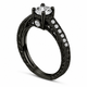 Natural Diamond Engagement Ring Unique Scroll Vintage Style 0.75 Carat 14K Black Gold GIA Certified Handmade