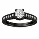 Natural Diamond Engagement Ring Unique Scroll Vintage Style 0.75 Carat 14K Black Gold GIA Certified Handmade