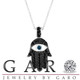 Fancy Black Diamond Hamsa Pendant Necklace Blue Diamond Eye 0.36 Carat 14K White Gold Unique Handmade Pave Set
