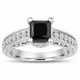 Princess Cut Black Diamond Engagement Ring 1.65 Carat Unique Vintage Style 14K White Gold Handmade Certified