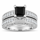 1.81 Carat Princess Cut Black Diamond Filigree Engagement Ring and Wedding Band Set 14K White Gold, Yellow Gold Or Rose Gold Unique Certified Handmade