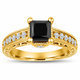 1.81 Carat Princess Cut Black Diamond Filigree Engagement Ring and Wedding Band Set 14K White Gold, Yellow Gold Or Rose Gold Unique Certified Handmade