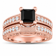 1.81 Carat Princess Cut Black Diamond Filigree Engagement Ring and Wedding Band Set 14K White Gold, Yellow Gold Or Rose Gold Unique Certified Handmade