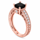 Unique Princess Cut Black Diamond Filigree Engagement Ring 1.65 Carat 14K Rose Gold Handmade Certified
