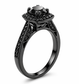 1.92 Carat Natural Black Diamond Engagement Ring – 14K Black Gold Vintage Halo Handmade Certified 