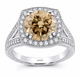 3.27 Carat Champagne Diamond Halo Engagement Ring, Platinum Unique Vintage Style Hand Engraved Certified Handmade