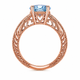 Aquamarine and Diamond Filigree Engagement Ring 1.50 Carat Unique Heart Design 14K White Gold, Yellow Gold Or Rose Gold Handmade