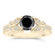 Butterfly Fancy Black and White Diamond Engagement Ring, Wedding Ring 1.34 Carat 14k Yellow Gold Unique Handmade Certified
