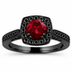 Vintage Garnet Halo Engagement Ring 1.46 Carat 14K Black Gold Handmade Certified