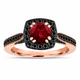 Garnet and Black Diamond Engagement Ring 1.46 Carat Unique Halo 14K White Yellow or Rose Gold Handmade Certified
