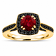 Garnet and Black Diamond Engagement Ring 1.46 Carat Unique Halo 14K White Yellow or Rose Gold Handmade Certified