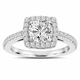 Platinum Diamond Halo Engagement Ring, 1.38 Carat F SI1 Gia Certified Handmade