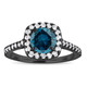 Blue Diamond Engagement Ring, Halo Engagement Ring, Cushion Cut Vintage Wedding Ring, 14K Black Gold 1.58 Carat Unique Certified Handmade

