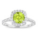 Peridot Engagement Ring Set, Green Peridot and Diamonds Wedding Rings Sets, 1.86 Carat 14K White Gold Certified Halo Pave Handmade
