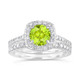 Peridot Engagement Ring Set, Green Peridot and Diamonds Wedding Rings Sets, 1.86 Carat 14K White Gold Certified Halo Pave Handmade
