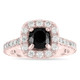 Black Diamond Halo Engagement Ring And Wedding Band Set, 2.65 Carat 14K Rose Gold Unique Certified Handmade