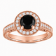 Black Diamond Halo Engagement Ring 1.48 Carat Vintage Unique Filigree Handmade Certified 14K White Gold Yellow Gold Rose Gold